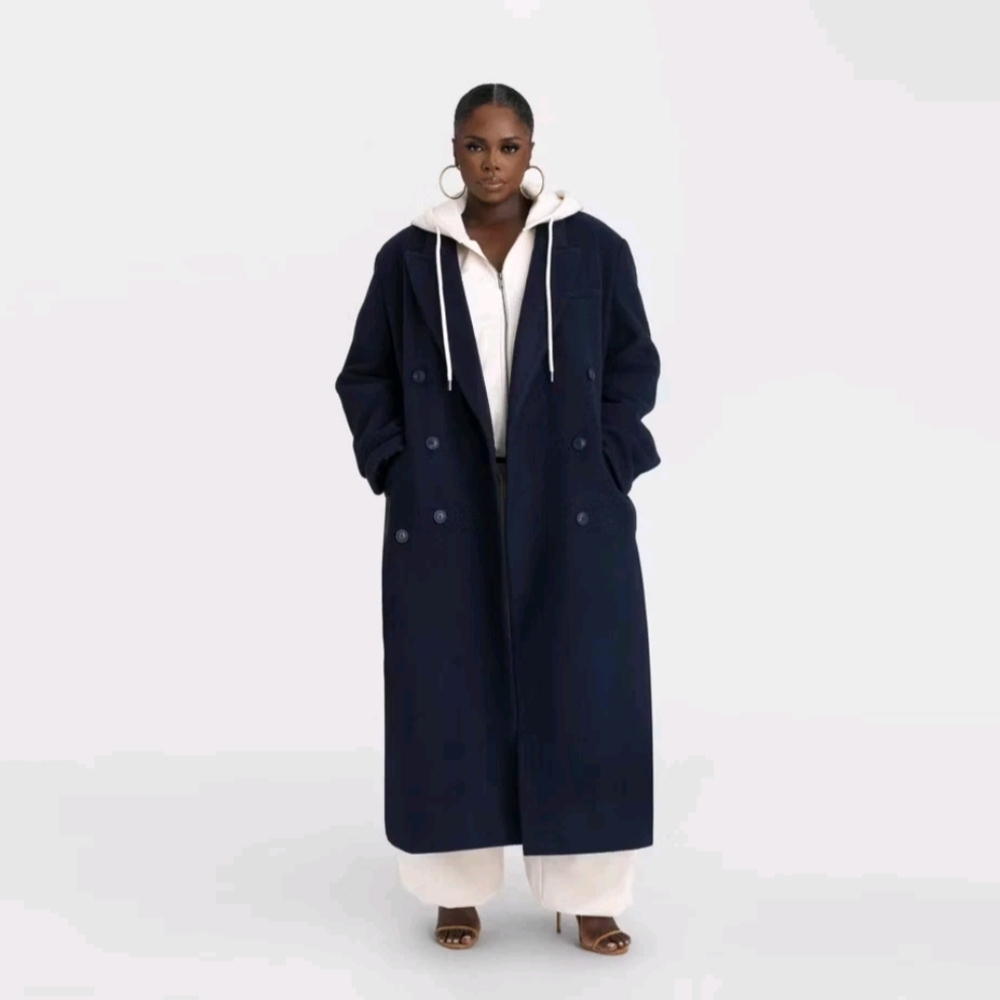 Elegant Navy Blue Women's Long Coat